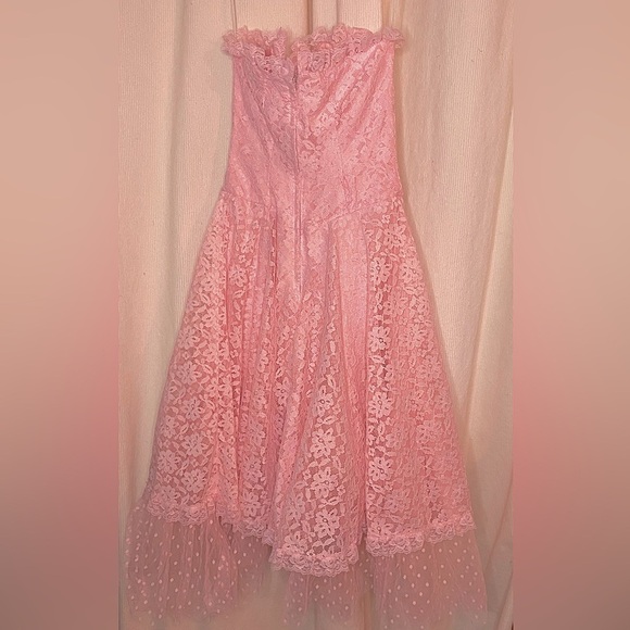 🌷 Algo Boutique 🌷 Vintage Light Pink Lace Crinoline  A Line Strapless Dress - Picture 14 of 17